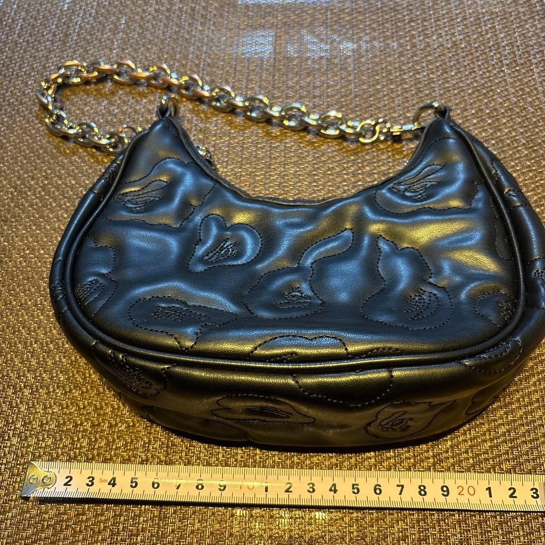 A BATHING APE Black Leather Shoulder Bag Gorilla Embossed Metal Chain 9.1x3.2in thumbnail 10