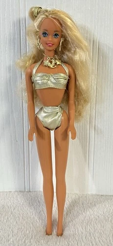 Mattel Sun Sensation Barbie Doll 1991 Retro original Gold Bikini & Jewelry Vtg