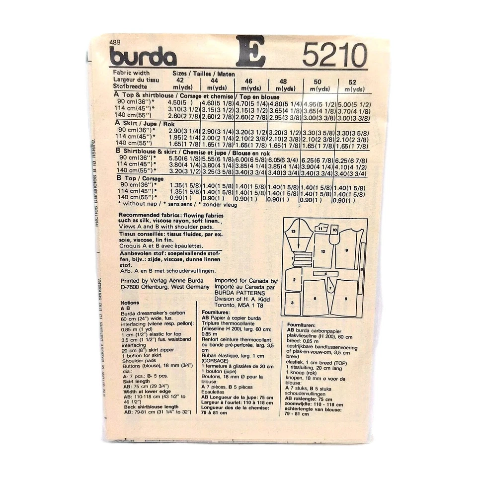 Burda 5210 Misses Jacket Skirt Top Sz 16 - 26 Pattern Uncut FF OOP - Image 2 of 4