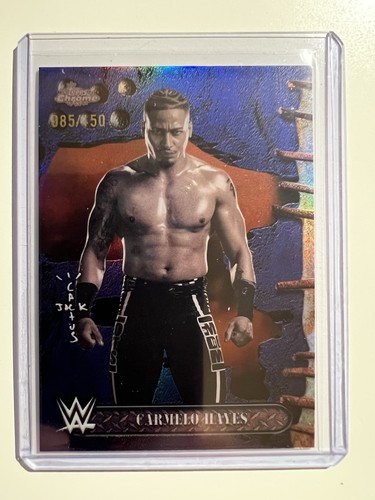Carmelo Hayes 2025 Topps Chrome WWE x Cactus Jack /150 Blue Refractor #74