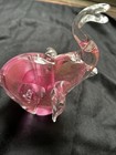 Pink Elephant Clear Glass with Pink Swirls Figurine with Bubbles and Trunk Up — photo 5