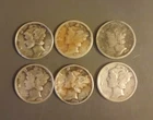 Lot of Six (6) 90% Silver Mercury Dimes - Various Dates - As Pictured