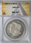 1881-O Morgan Silver Dollar MS62 ANACS Certified. Obverse Looks Proof Like