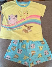Pok mon Girls Pajama Set L 10/12 Yellow Blue Pikachu Eevee Jigglypuff