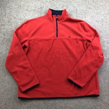 Nautica Sweater Mens Large Red 1/4 Zip Fleece Mock Neck Pullover Sail Logo