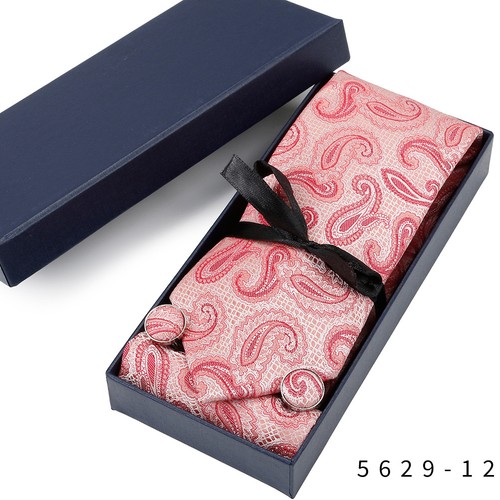 Men Paisley Necktie Pocket Square Handkerchief Cufflink Wedding Tie Set With Box - Photo 10/13