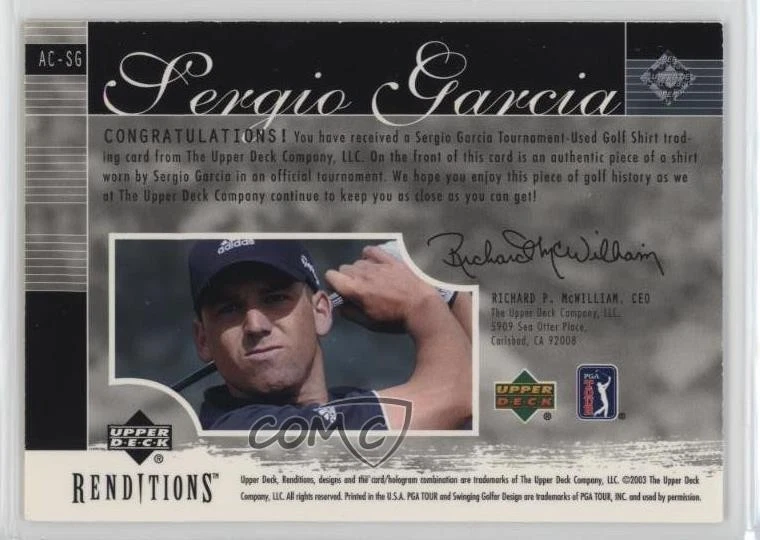 2003 Upper Deck Renditions Apparel Collection Sergio Garcia #AC-SG - Image 2 of 2