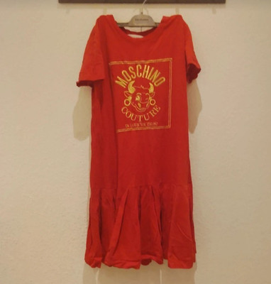 Moschino Couture Damen Shirtkleid rot Gr. 40 Baumwolle Jersey Kurzarm Logo