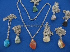 1pc Ethnic Tribal Regional Multi-Color & Shape Stones Silver Plate Necklace 6726