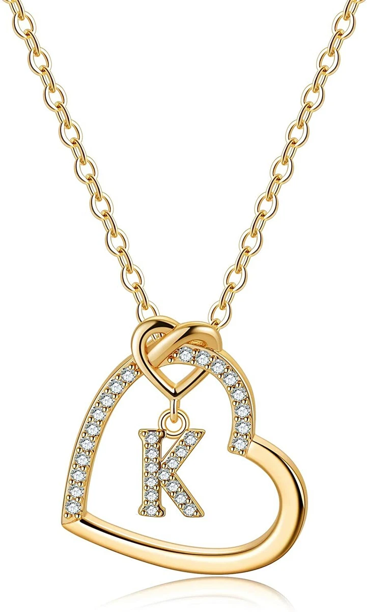 Gold Lock Necklace with Initial Letter Zircon, G