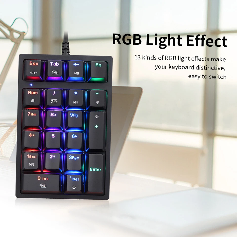 Motospeed USB Wired Numeric Mechanical Keyboard 21 Keys RGB OUTEMU Blue Switch - Image 3 of 4