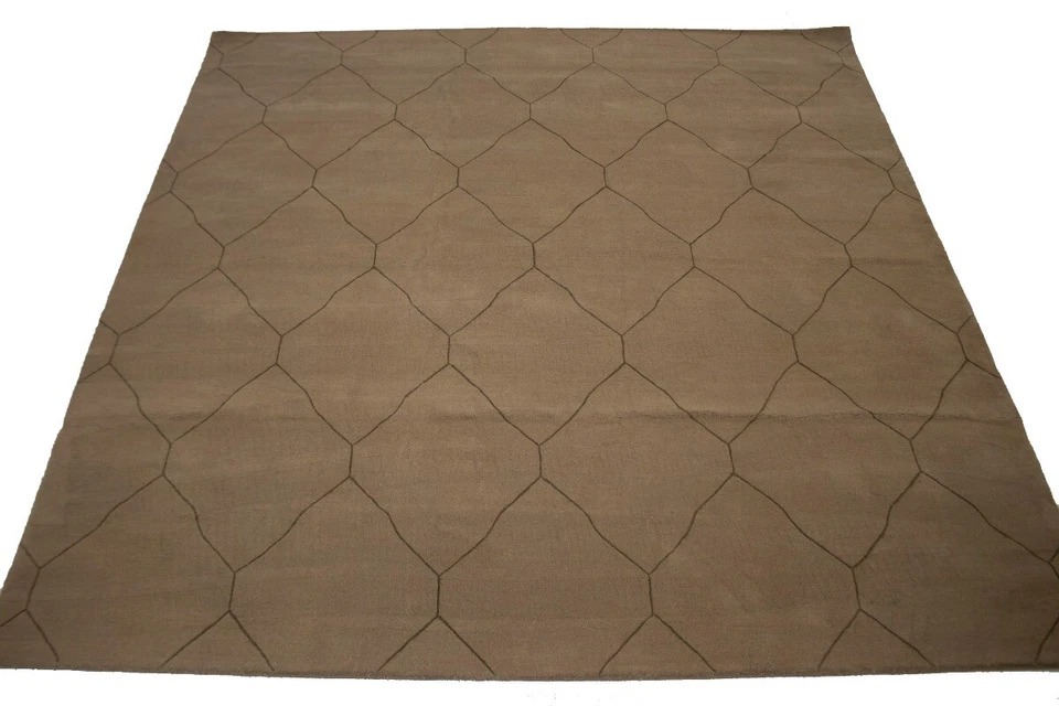 Beige Modern Geometric Design 9X9 Hand-Tufted Square Rug Contemporary Carpet - Image 2 of 4
