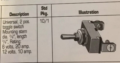 Universal Toggle Switch ; SMP # DS-118