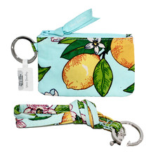 VERA BRADLEY Zip ID Case Lanyard in Lemon Grove Blue Yellow Green