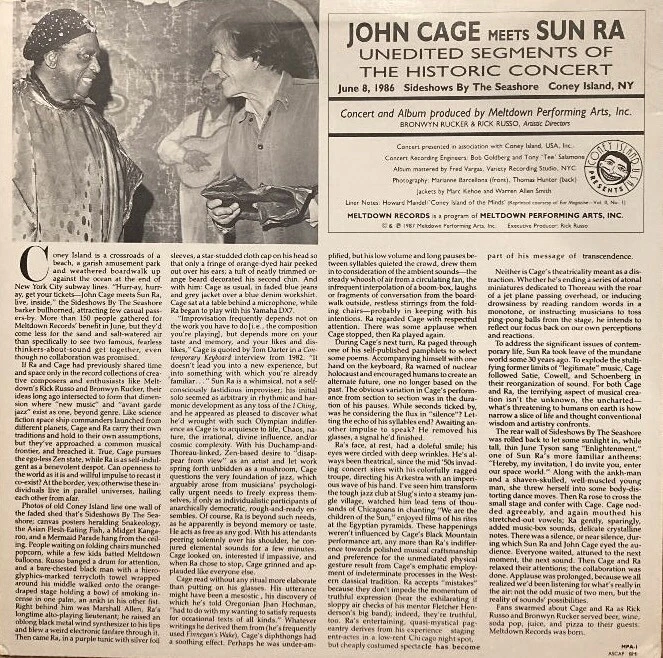 JOHN CAGE MEETS SUN RA JOHN CAGE MEETS SUN RA Original 1987 LP - Image 2 of 4