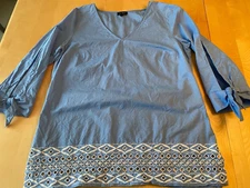 TALBOTS BLOUSE WOMENS SZ S TUNIC 3/4 SLEEVE WAIST EYELET DETAIL 