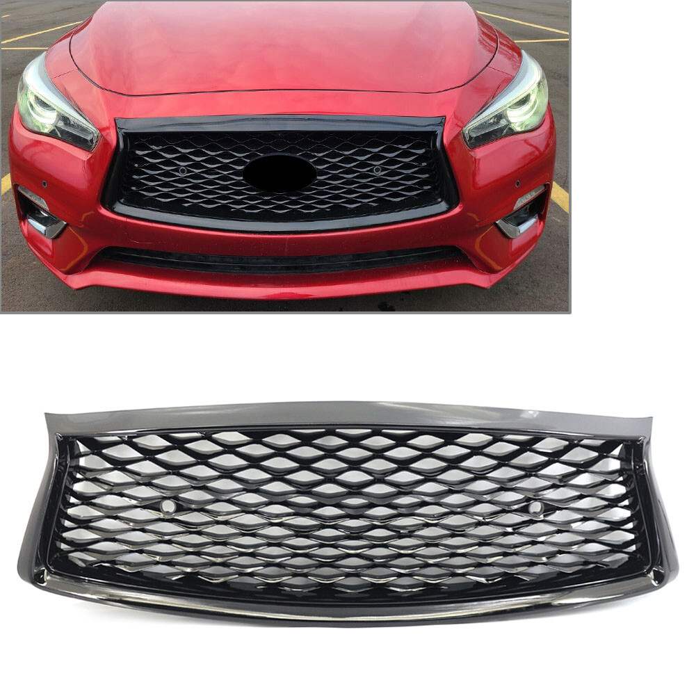 Front Bumper Center Upper Mesh Grille w/ Sensor Hole For Infiniti Q50 Q50S 18-23
