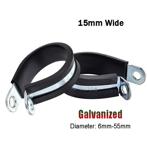 15MM Wide Rubber Lined P Clips Galvanizing 6mm-55mm Sizes Pipe Cable Hose Clamp - Bild 4 von 9