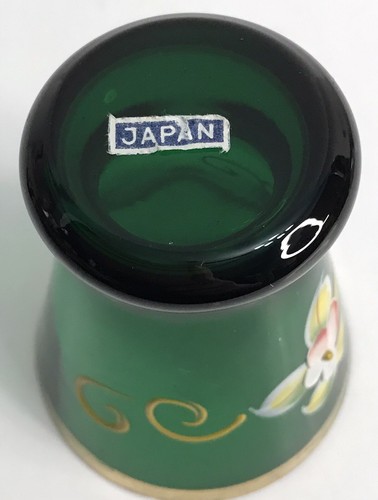 Vtg Flower Handpainted Green Gold Japan Glass Decanter Shot Set *Missing Cork* - Picture 16 of 19