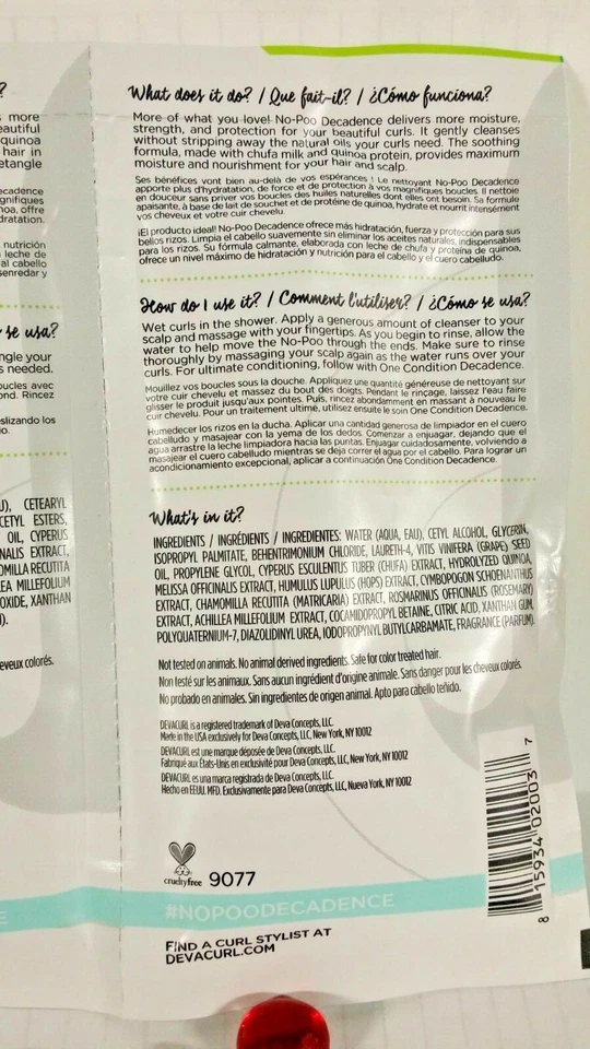 DEVACURL NO POO DECADENCE MOISTURIZING MILK CLEANSER/CONDITIONER SAMPLE DUO 2oz! - Image 3 of 3