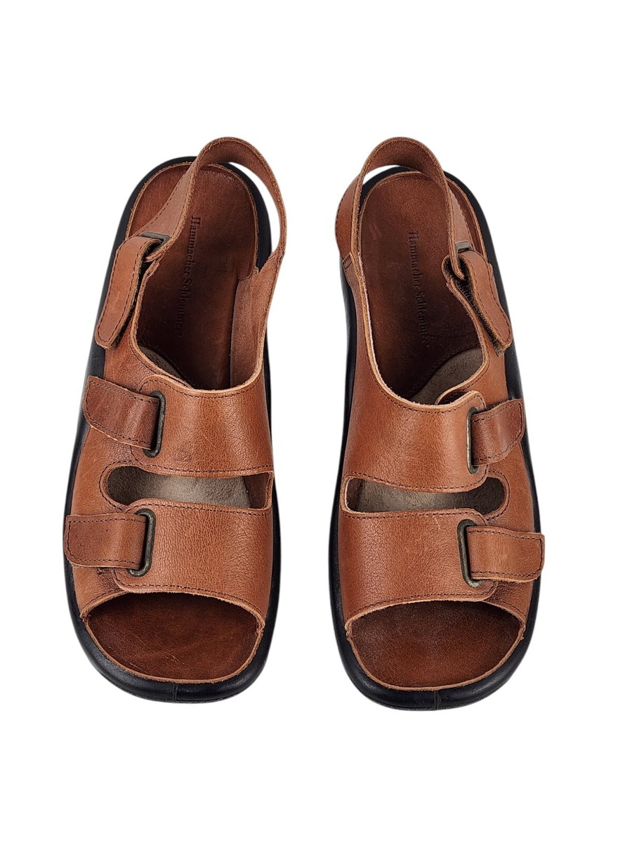 Hammacher Schlemmer Leather Sandal Men\'s Brown Slip on Size 46 US 11.5 - 12 Hammacher Schlemmer Walk On Air Leather Strap Sandal Mens  main image 4