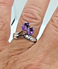 Sterling Silver 925 Oval Faceted Amethyst Twist Cocktail Ring