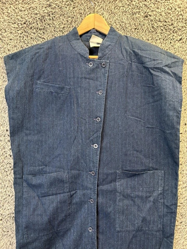 Vintage Laura Ashley Dress Women Medium Blue Sleeveless Pockets Button Down Midi - Image 2 of 4