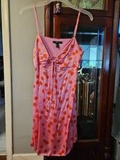Forever 21 Cherry Print Pink Silky Slip Dress Size Medium 