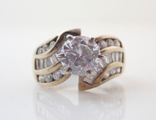 Vintage Sterling Silver Vermeil CZ Wedding Engagement Cocktail Band Ring Sz 8