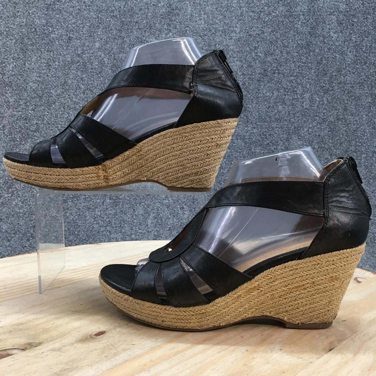 Euro Soft By Sofft Sandals Womens 9.5 M Paltform Wedge Heels Ankle Strappy Black