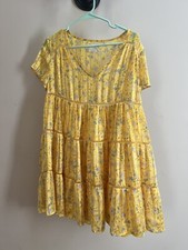 Urban Outfitters Summer Floral Dress Size Small/Medium Yellow Pippa Tiered Shift