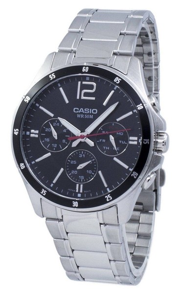 Casio Enticer Edelstahl Armband Schwarz Zifferblatt Herrenuhr 50M MTP-1374D-1AV-image