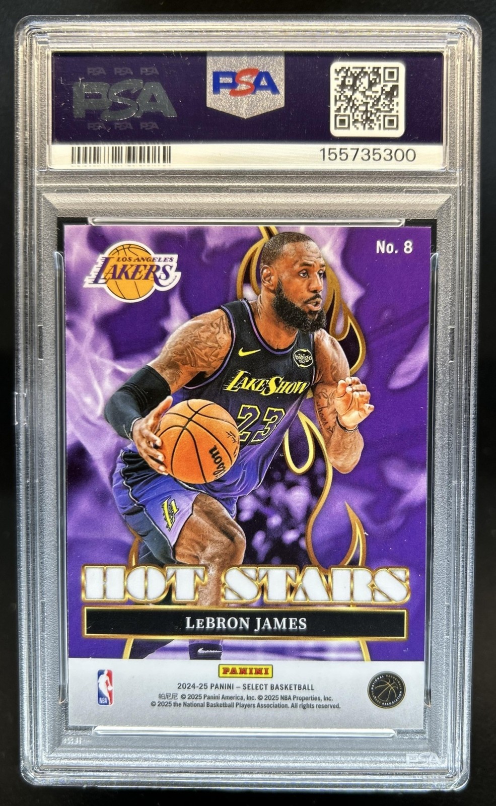 2024-25 Panini Select LeBron James Hot Stars #8 Lakers PSA 9 view 2