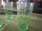 Set Of 5 Vintage Uranium Green Depression Glass Tumblers 4"  Etched)