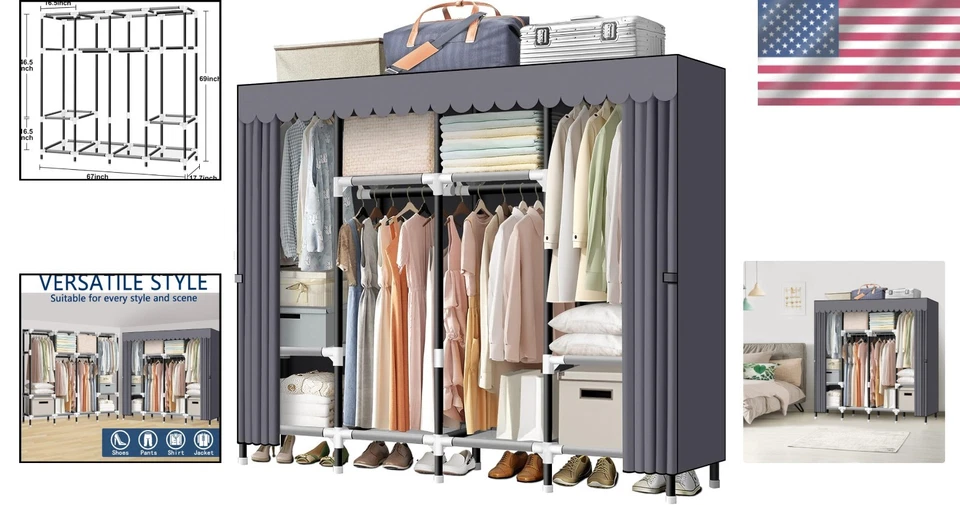 Armario Portátil Gris Moderno - Armario 67" con Múltiples Estantes y Fácil Configuración Foto 2 de 4