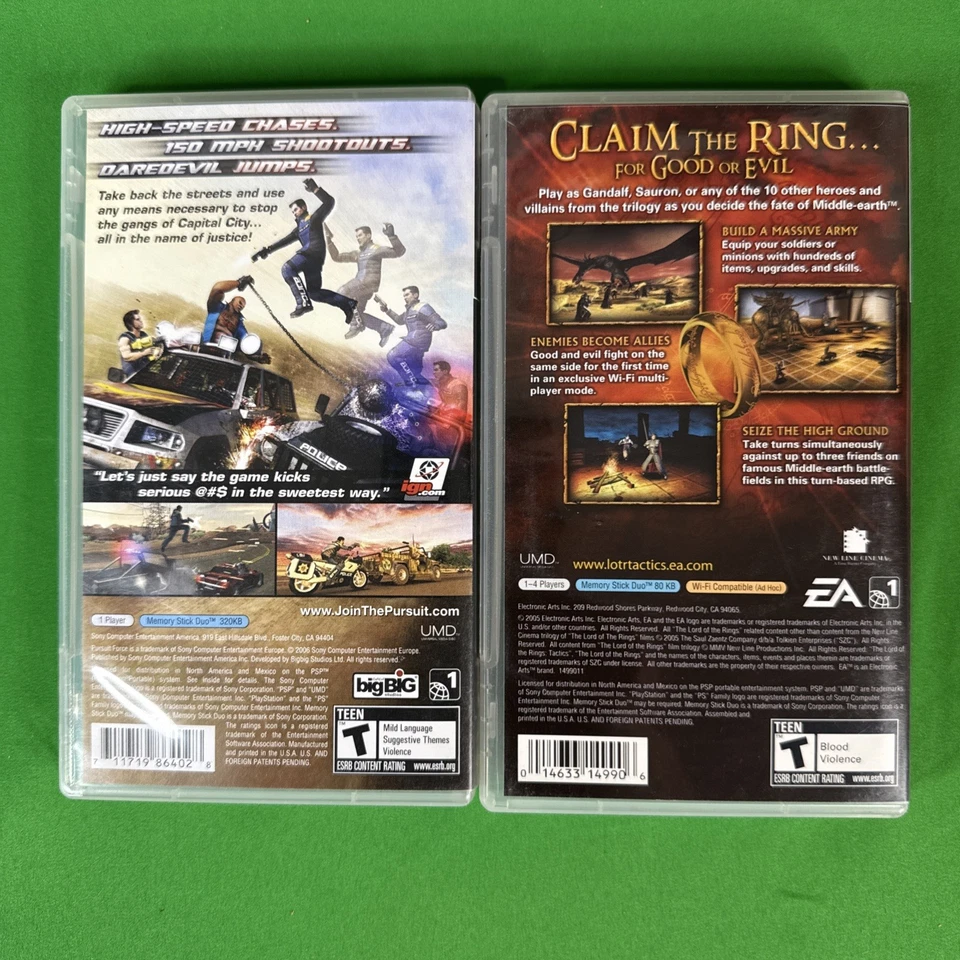 Lote de juegos PSP 2, Lord of the Rings Tactics: & Pursuit Force, en caja original Foto 2 de 4