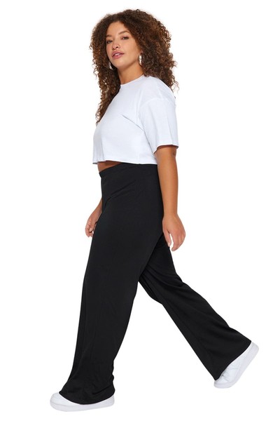 Damen Hosen Plus Size Hohe Taille Gerade ReguläR Trendyol GrößE 42 Schwarz-image