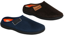 Men's Coolers Mule Slipper 7-12 Brown/Navy-Warm Indoor Comfy Fleece Lined SlipOn
