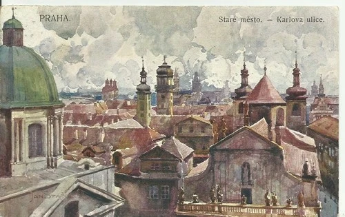 ? Prague Old Town Karlova Street 1908 Austria Stamp Painted Postcard Used