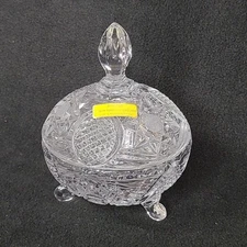 Vintage Covered 24% pbo Lead Crystal Candy Dish Genuine Hand Cut