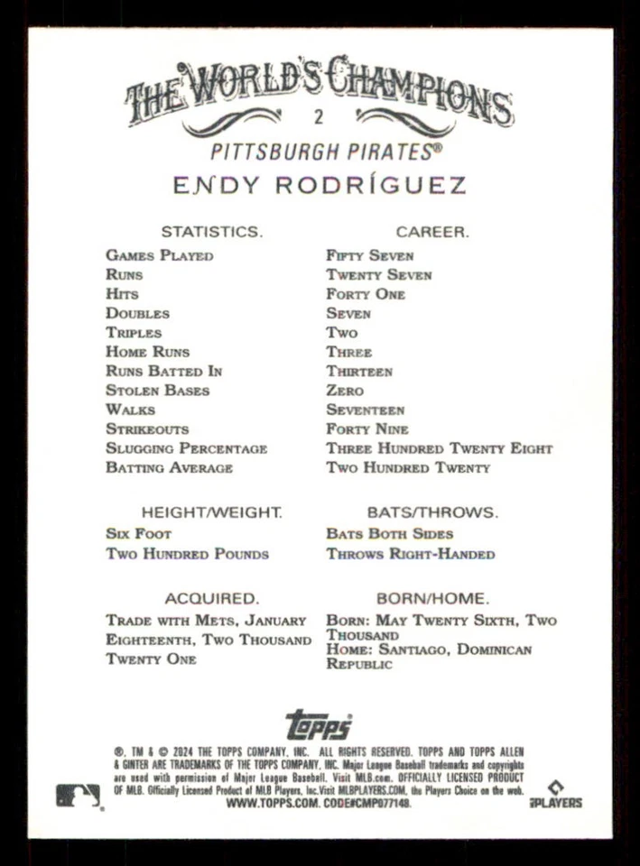 2024 Topps Allen and Ginter #2 Endy Rodriguez RC - Image 2 of 2