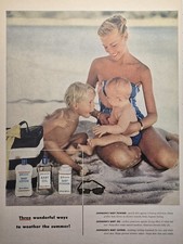 Johnson's Baby Products Print Ad 1955 - Lotion Oil Powder Mom and Kids Beach Day