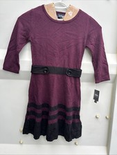 NWT By & By Sweater Dress Purple Black Fitted Long Sleeve Crew Neck M