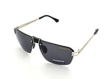 Polarized Porsche Square Metal Rimless Sunglasses Silver Frame Smoke PH28