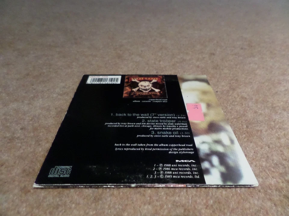CD SINGLE - STEVE EARLE - BACK TO THE WALL - Image 2 of 2