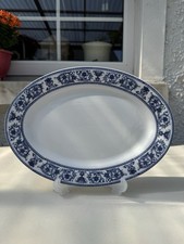 Vintage Oval Platter /Plate In Double Phoenix /Blue Peony Pattern Blue And White