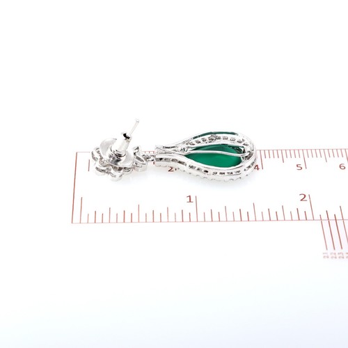 Orecchini Pendenti A Goccia Verde Eleganti In CZ Con Design Floreale - Foto 6 di 6