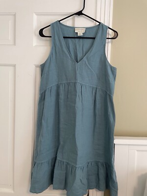 cynthia rowley green linen dress Cynthia Rowley Women's Linen V-neck Tiered Ruffle Mini Dress Small Sage  Green