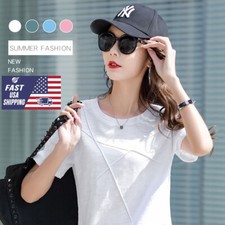Women T-Shirt Summer Round Neck Short Sleeve Solid Slim Casual Loose Tops Blouse