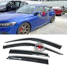 Fits 22-25 Honda Civic Mu-gen Style Window Rain Visors (Stainless Steel Trim)